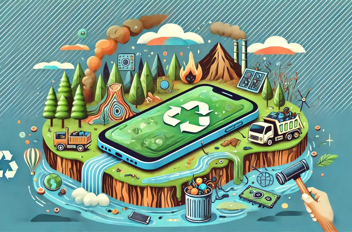 Smartphone avec des illustrations des enjeux pour l'environnement