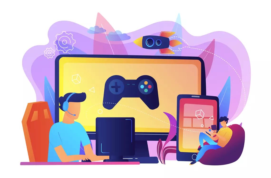 Illustration jeune jouant aux jeux vidéos