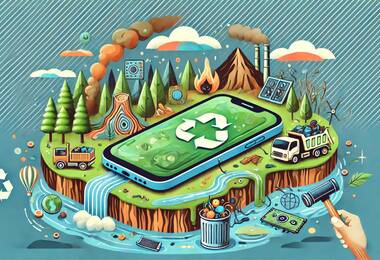 Smartphone avec des illustrations des enjeux pour l'environnement