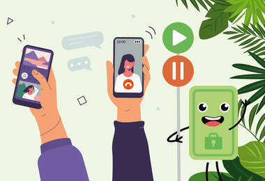Deux bras levés tenant un smartphone