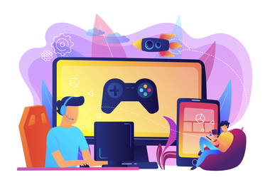 Illustration jeune jouant aux jeux vidéos
